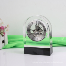 Horloge de bureau en cristal de coupe ronde, horloge de cristal de faveur de mariage